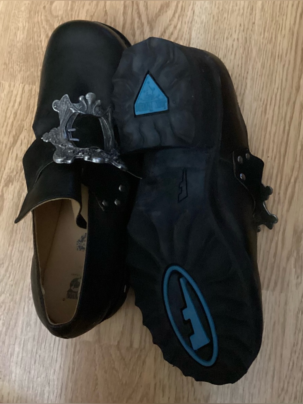 John Fluevog Black Leather Slip-On Loafers with Silver Rivet Detail - Picture 12 of 12